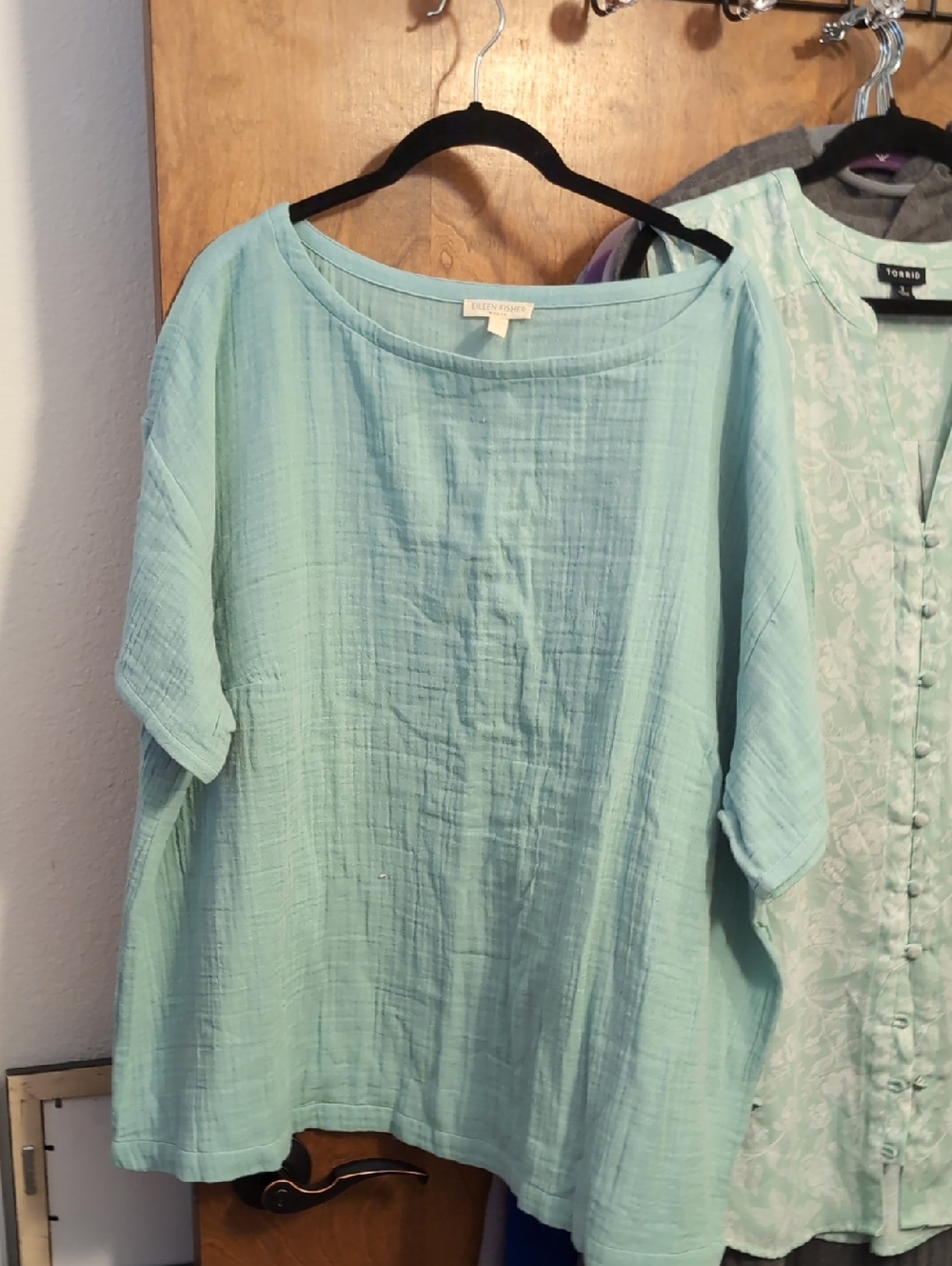 Eileen Fisher Light Aqua Cotton Gauze Tunic Top